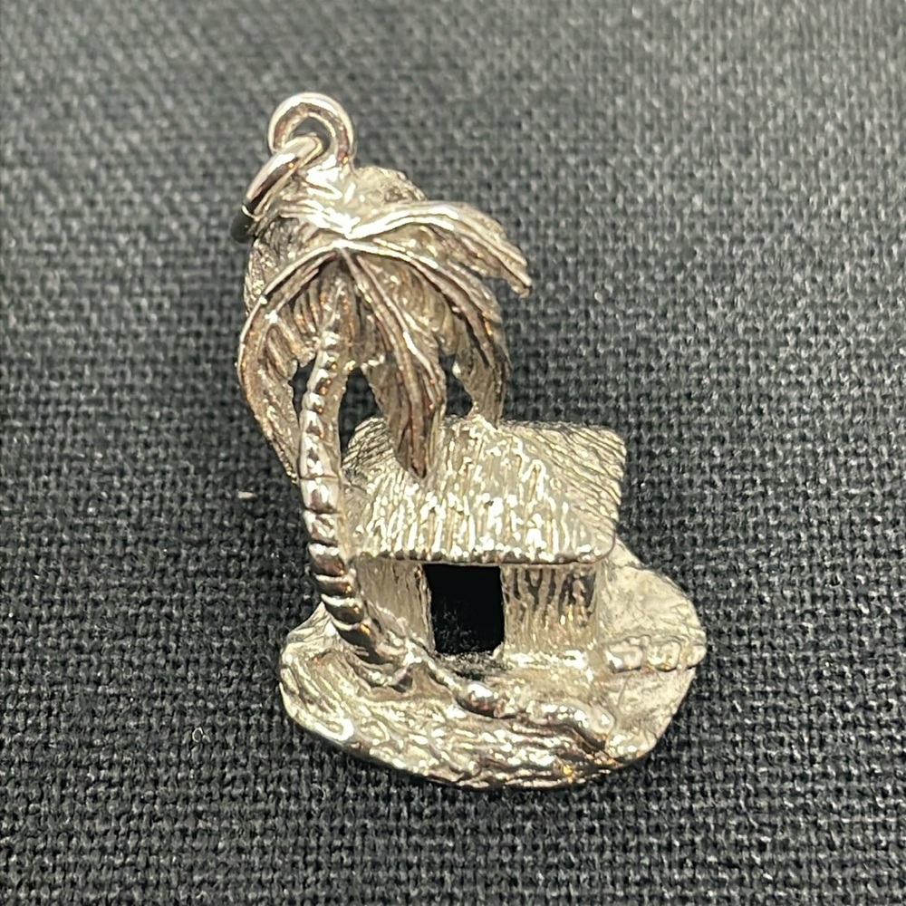 VINTAGE Sterling Silver Palm Tree & Hut Bracelet Charm